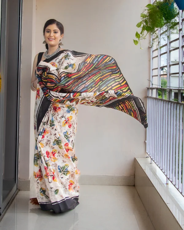 off white with mulricolour saree