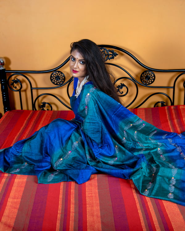 blue silk saree