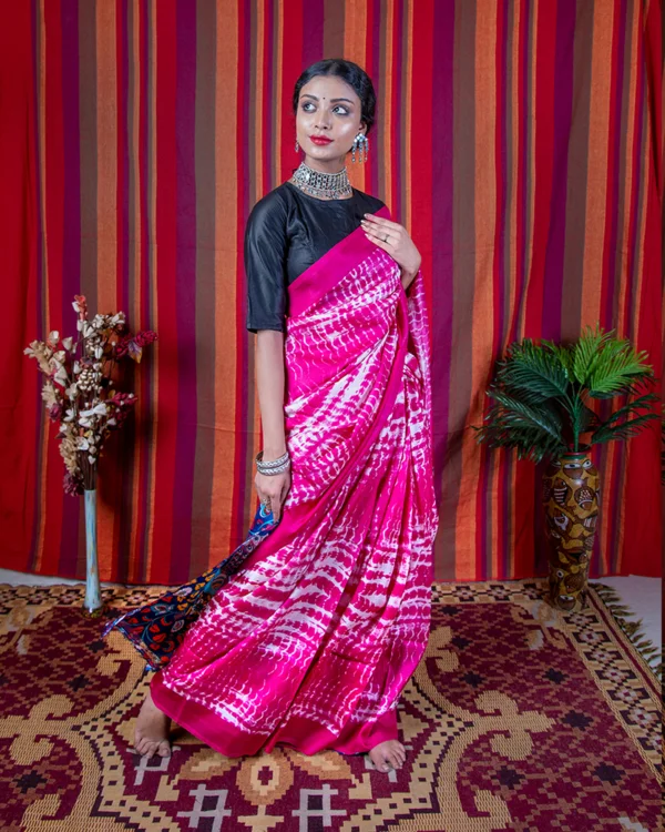 pattu sarees, pink-printed-silk