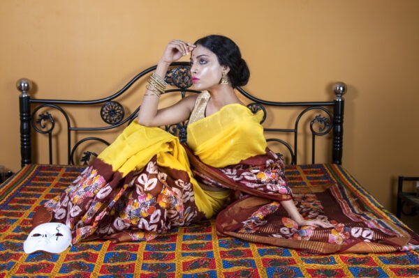 yellow saree , zari-border-yellow-batik-chanderi-silk