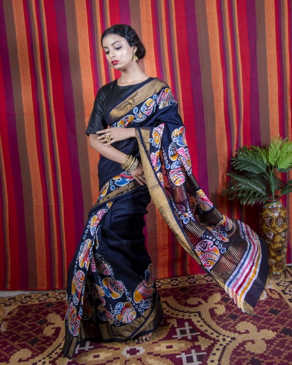 Batik Black Chanderi Silk by Nakshipar