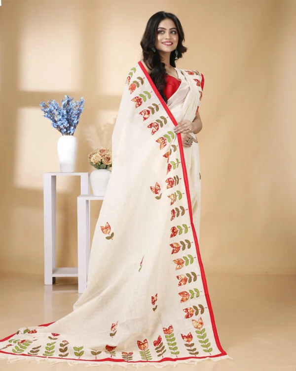 Nakshipar Zari check Cotton saree with Batik Applique