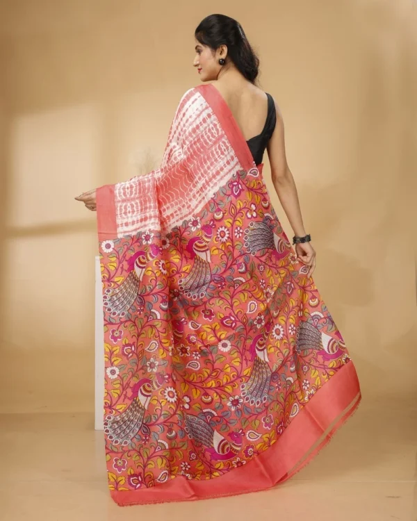 Peach Colour Shivori Print with Multicolour Kalamkari Pallu Saree