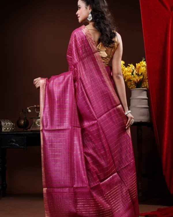 Nakshipar Muga Check Tussar saree