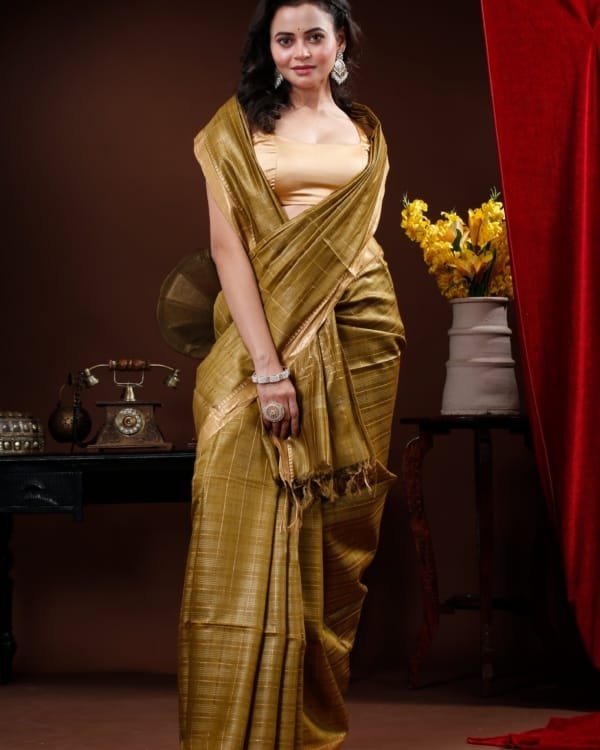 Nakshipar Muga Check Tussar saree