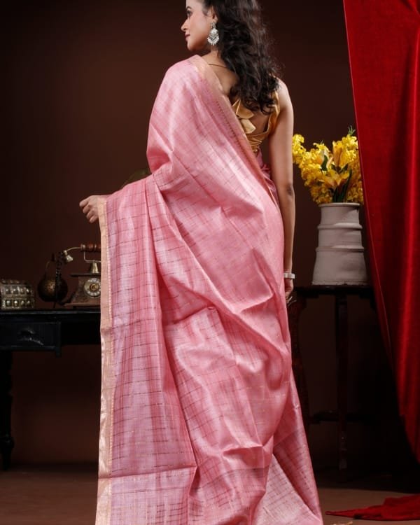 Nakshipar Muga Check Tussar saree