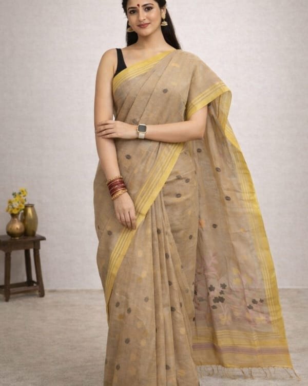 Cotton Dhakai Saree with Allover Buta and Designer Pallu