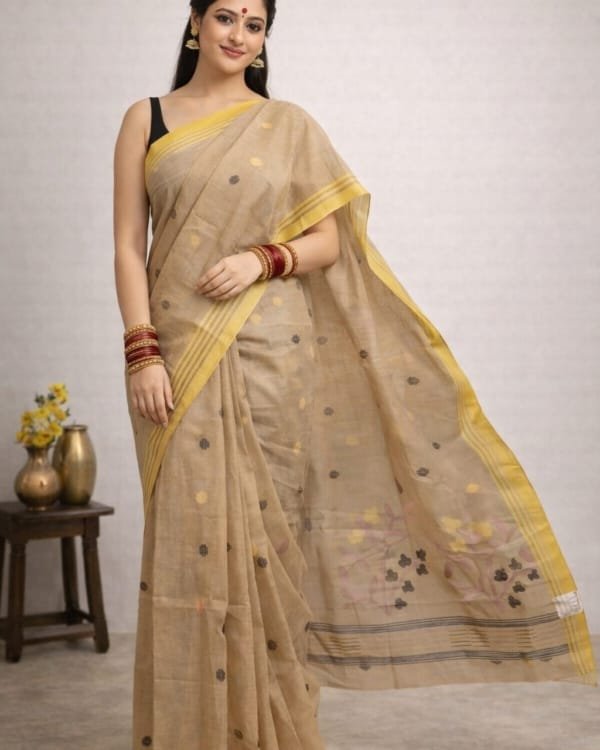 Cotton Dhakai Saree with Allover Buta and Designer Pallu