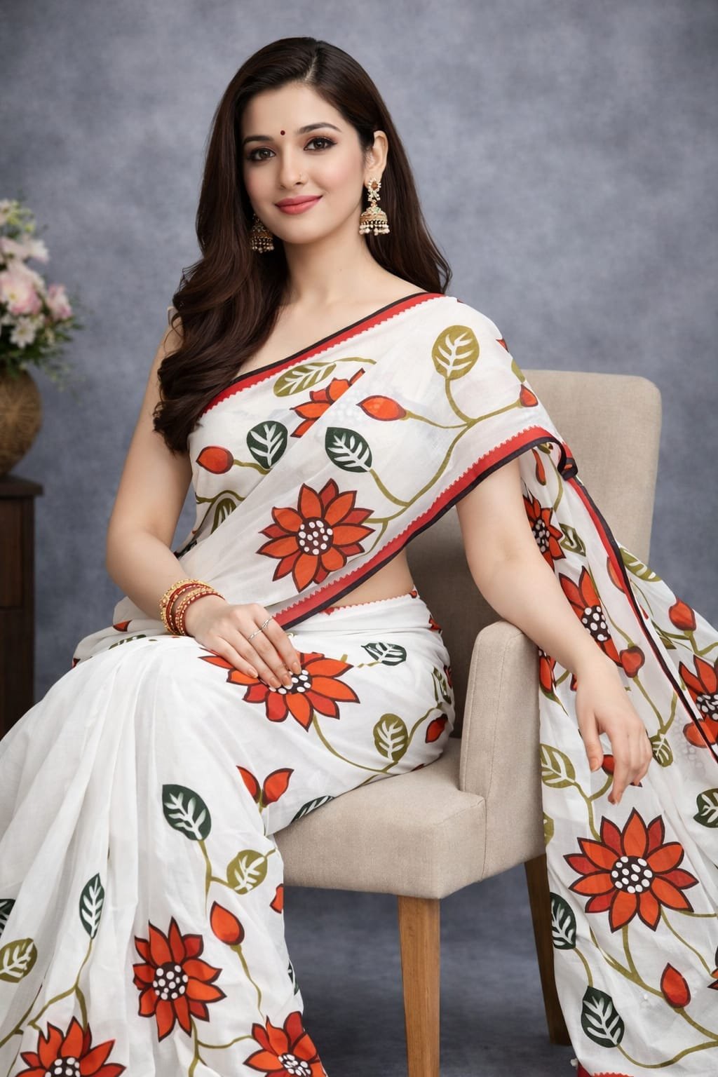 Multicolour Floral Handpainted Cotton Saree