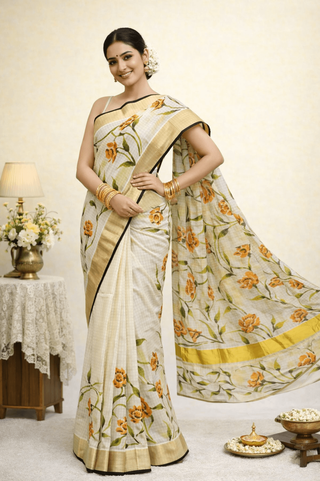 Multicolour Handpainted Cotton Saree
