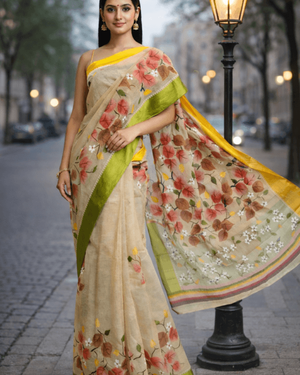 Multicolour Handpainted Cotton Saree