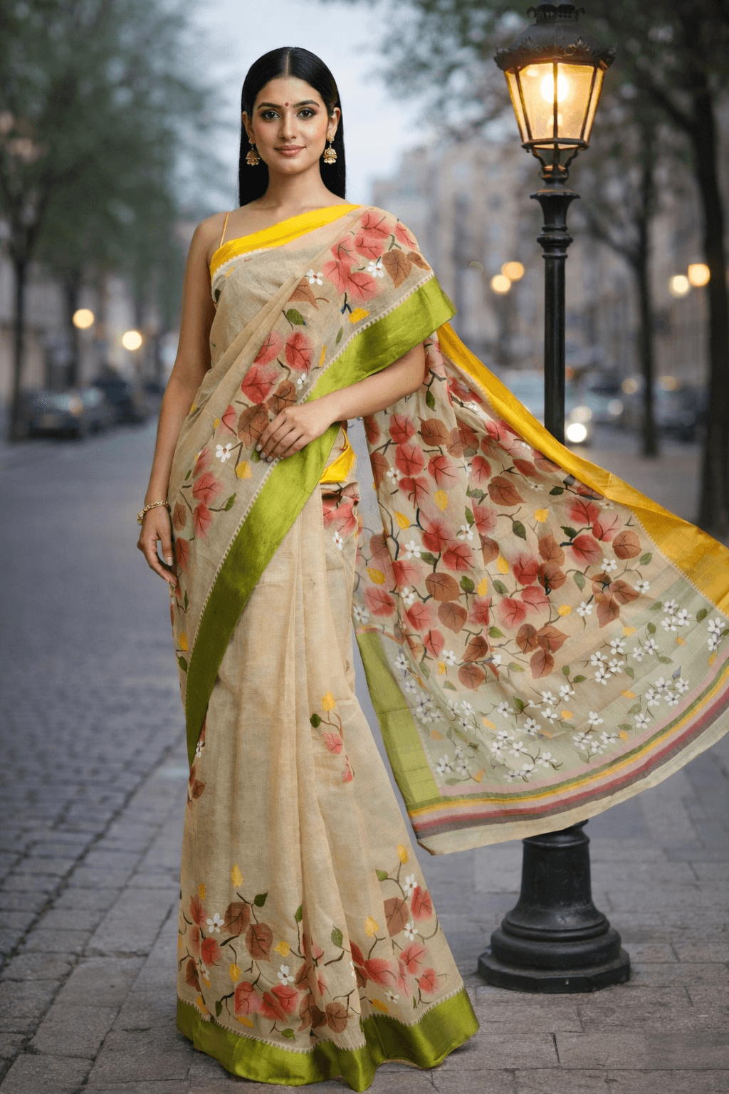 Multicolour Handpainted Cotton Saree