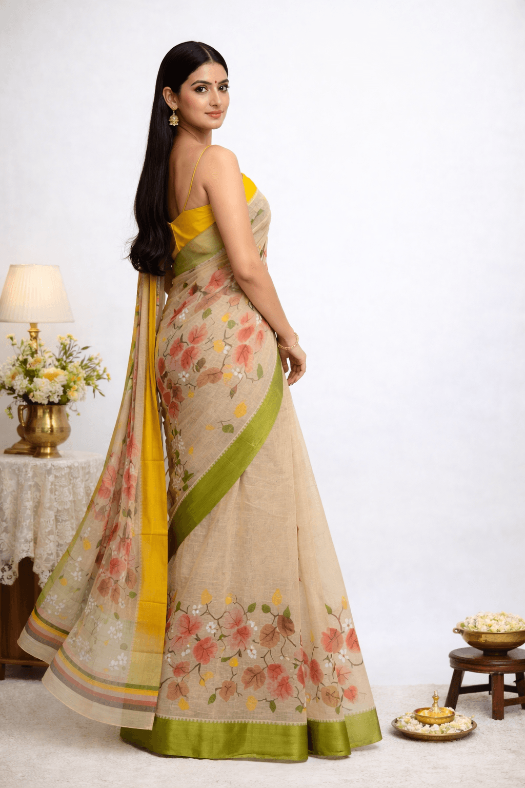 Multicolour Handpainted Cotton Saree