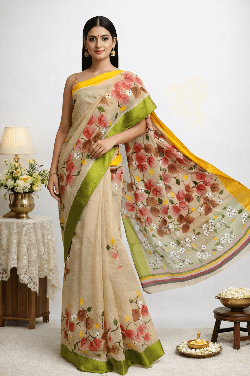 Multicolour Handpainted Cotton Saree