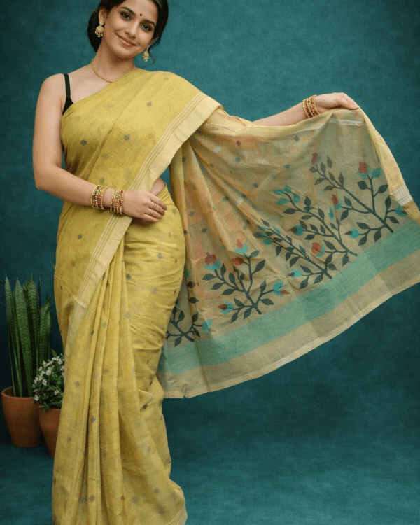 Cotton Dhakai Saree with Allover Buta and Designer Pallu