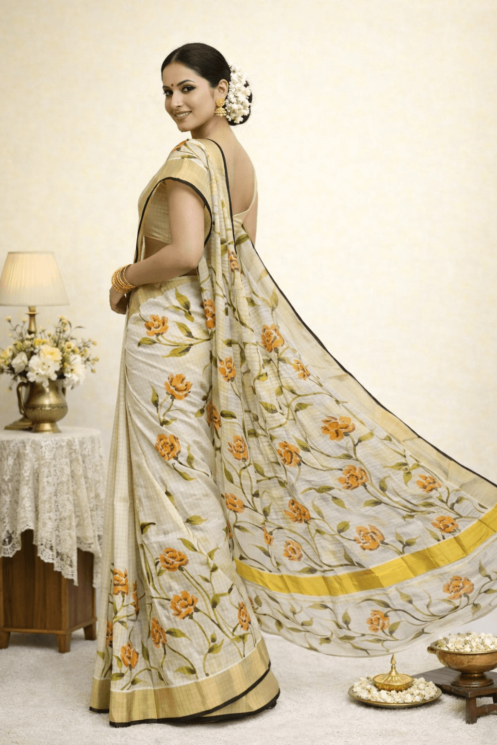 Multicolour Handpainted Cotton Saree