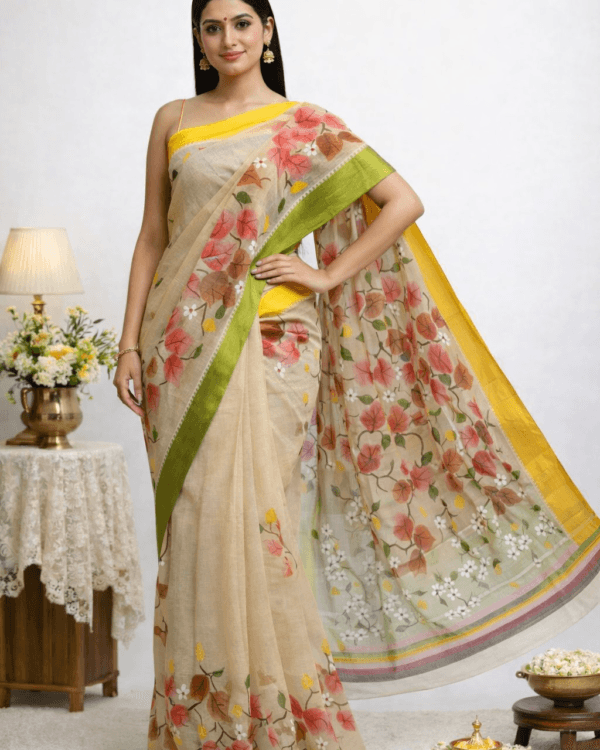 Multicolour Handpainted Cotton Saree