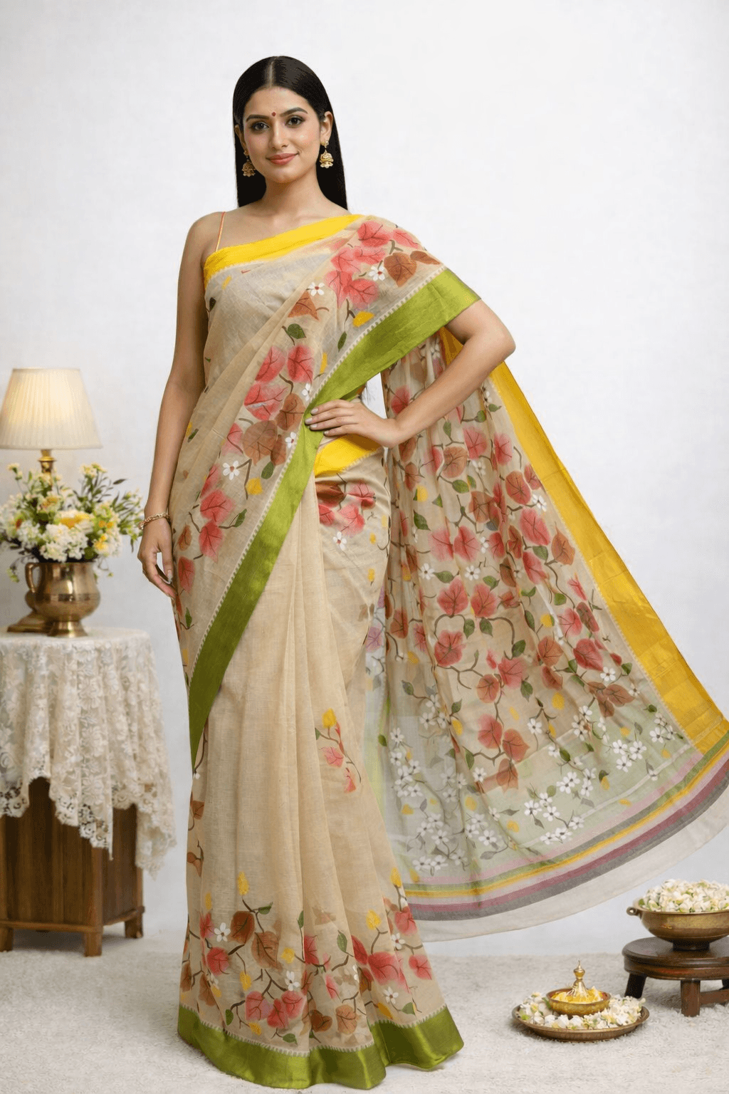 Multicolour Handpainted Cotton Saree