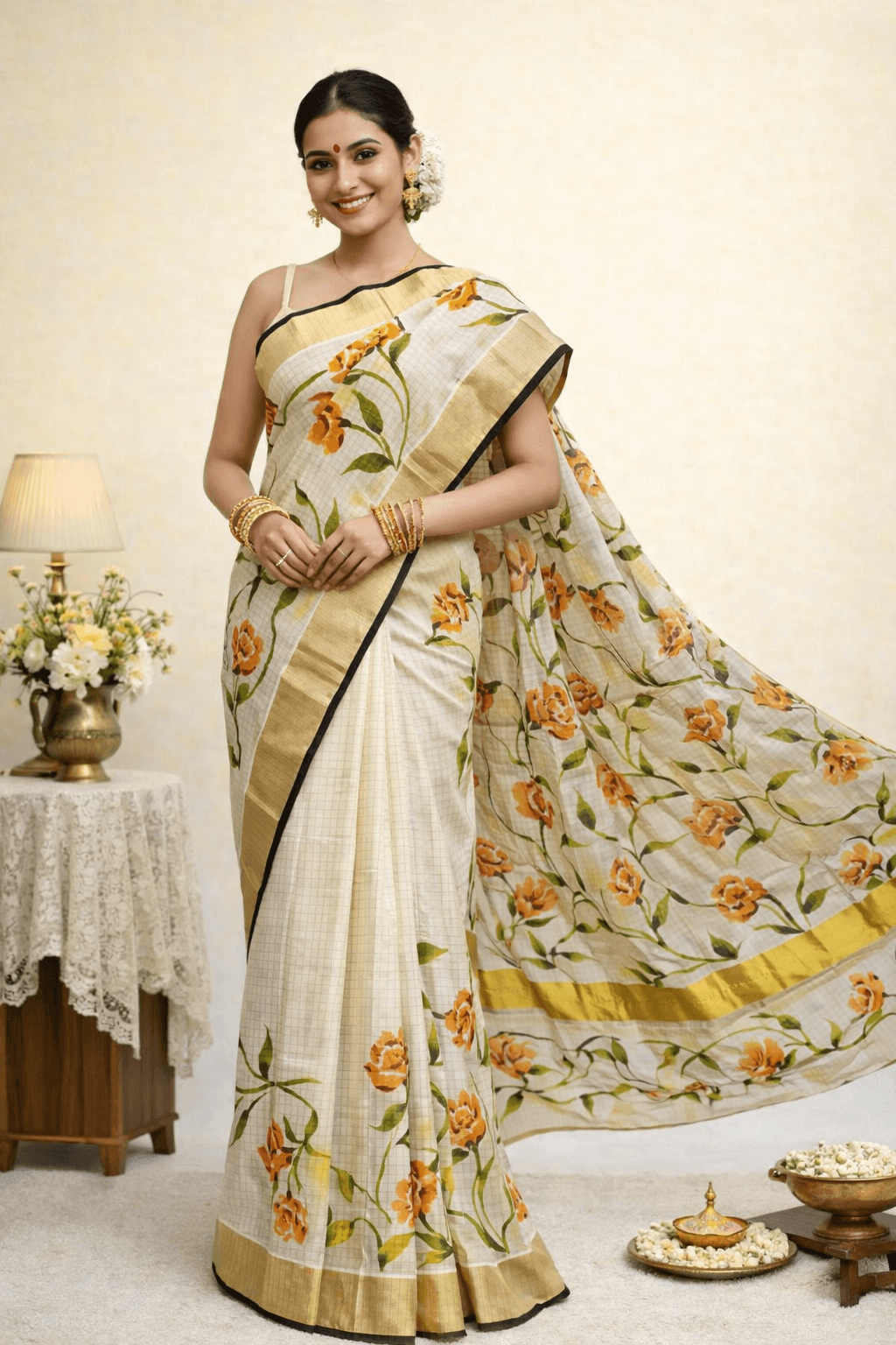 Multicolour Handpainted Cotton Saree