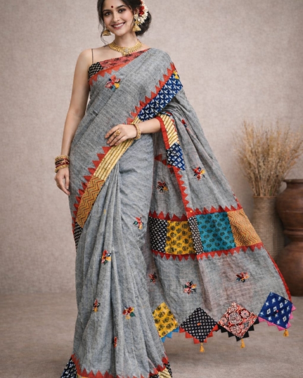 Cotton Apllique Tusel Pallu Saree