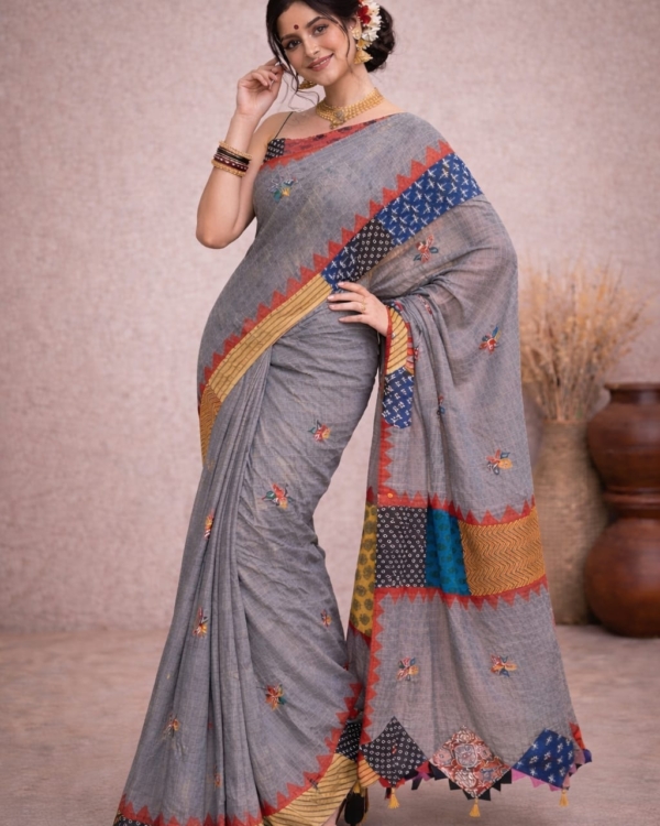 Cotton Apllique Tusel Pallu Saree