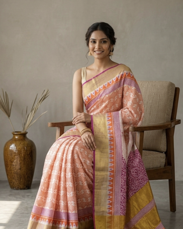 Zari Border Cotton Printed and Embroidery Saree