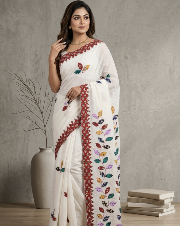 Cotton Pagely Applique Saree