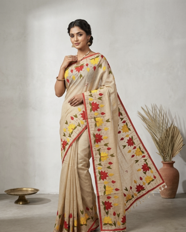 Cotton Multicolour Floral Applique Saree