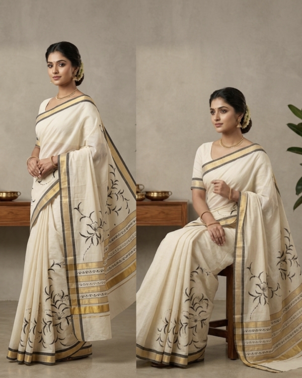 Cotton Black Hand Painted Saree