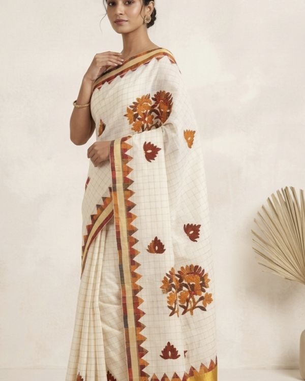 Cotton Gamcha Applique Saree