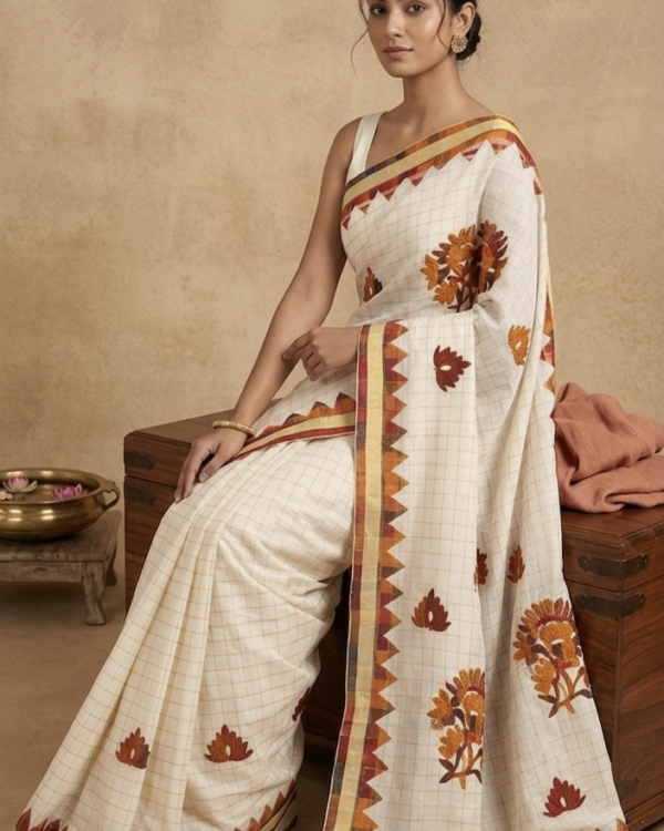 Cotton Gamcha Applique Saree