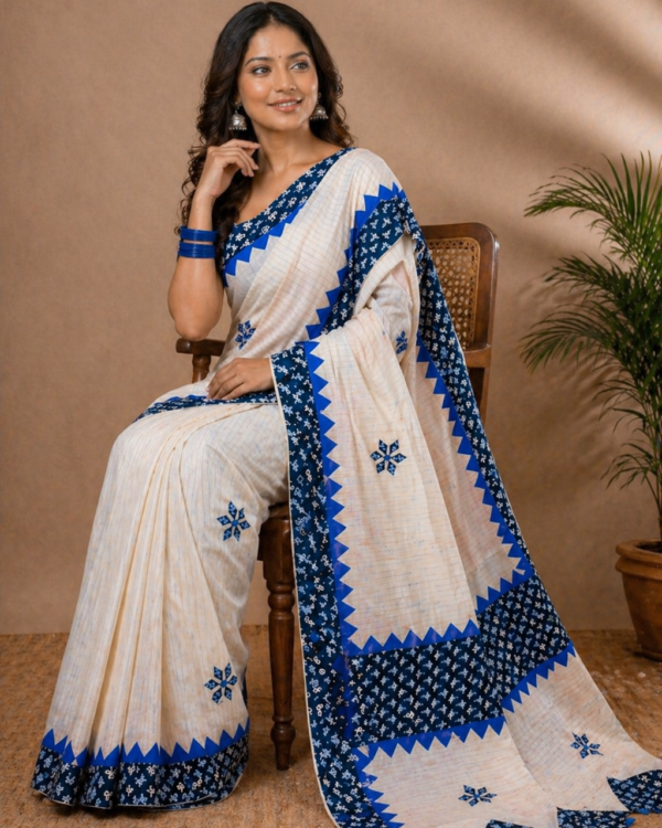 Cotton Applique Saree with Tussle Pallu